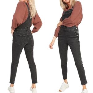 Old Navy O.G. Workwear Black-Wash Distressed Jean Overalls Size 20 EUC